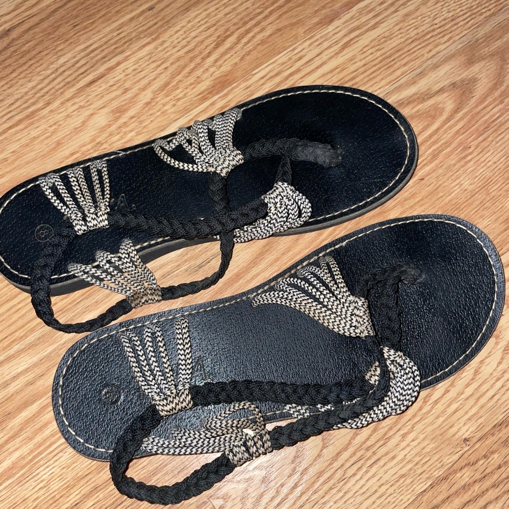 Black and White Braided Sandals